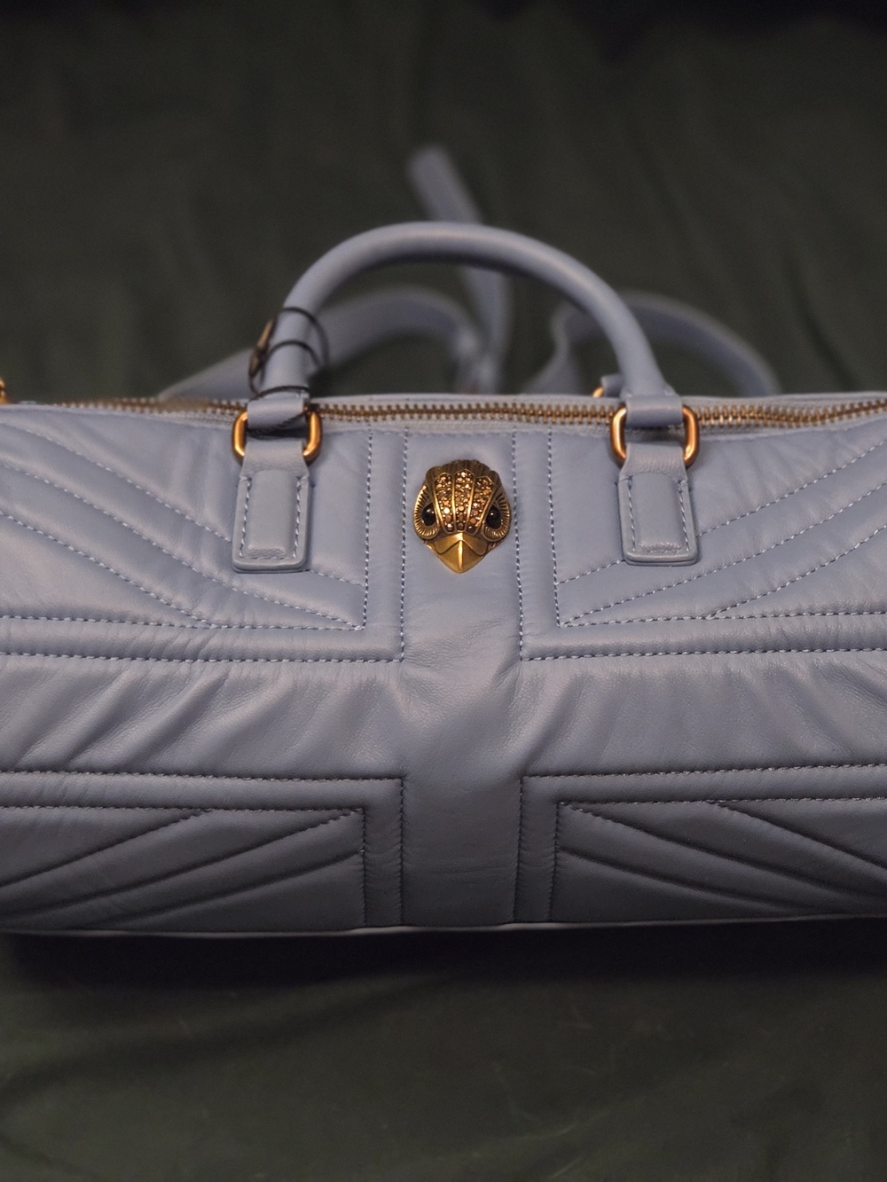 Kurt Geiger sky blue fashion purse, antique bird decal